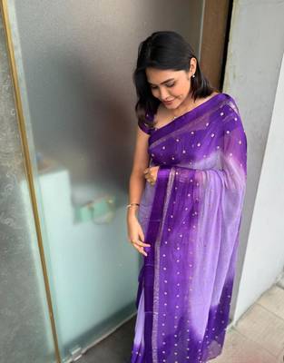 Purple Viscose Satin Patta Saree 2