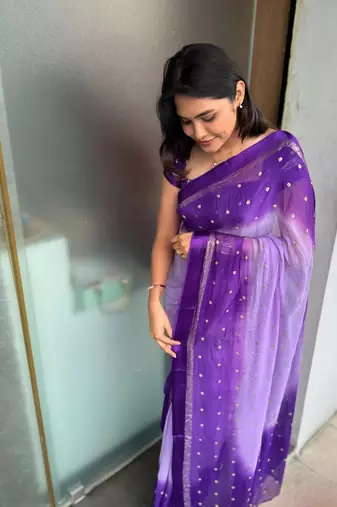 Purple Viscose Satin Patta Saree