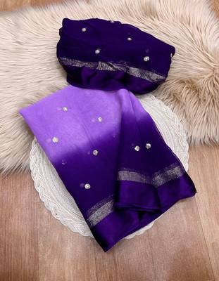 Purple Viscose Satin Patta Saree 3