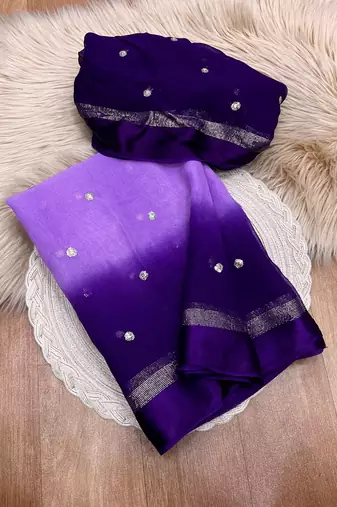 Purple Viscose Satin Patta Saree