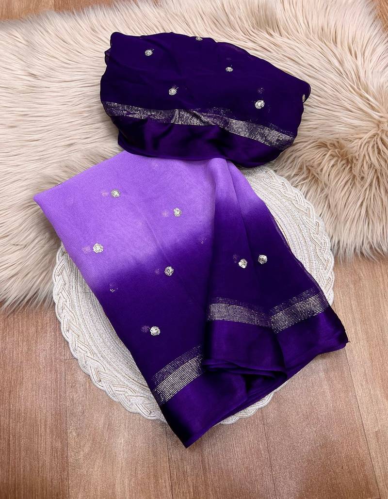 Purple Viscose Satin Patta Saree