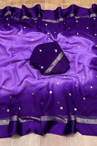Purple Viscose Satin Patta Saree