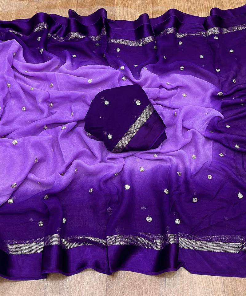 Purple Viscose Satin Patta Saree