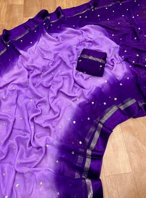 Purple Viscose Satin Patta Saree 5