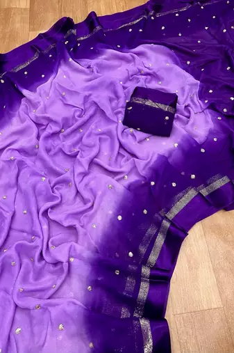 Purple Viscose Satin Patta Saree