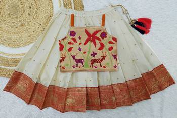 Baby Girls Readymade South Indian Pattu Pavadai Orange Lehenga Choli Set For Kids 1