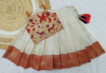 Baby Girls Readymade South Indian Pattu Pavadai Orange Lehenga Choli Set For Kids 2