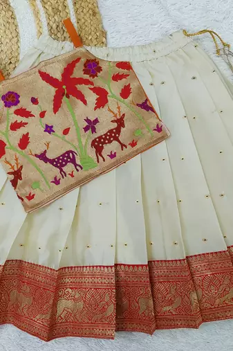 Baby Girls Readymade South Indian Pattu Pavadai Orange Lehenga Choli Set For Kids