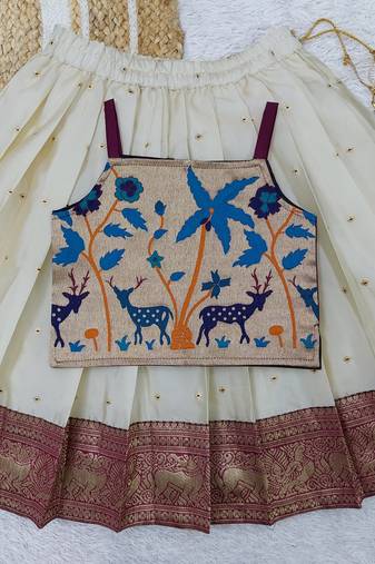 Baby Girls Readymade South Indian Pattu Pavadai Bit Lehenga Choli Set For Kids