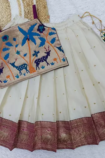 Baby Girls Readymade South Indian Pattu Pavadai Bit Lehenga Choli Set For Kids