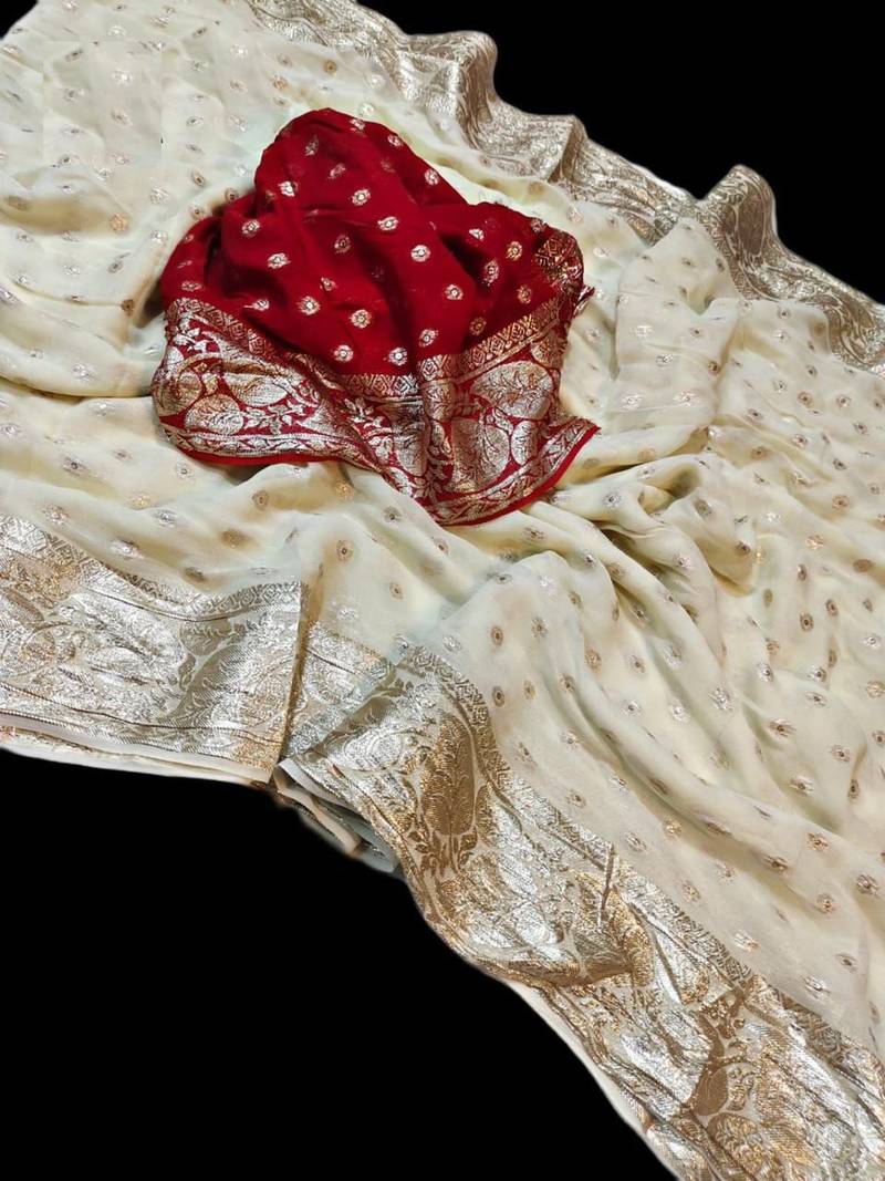 Off White Color Viscose Georgette Saree