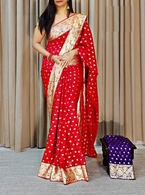 Red Color Viscose Georgette Saree 1