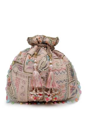  dangle baby pink & multi abstract embroidered georgette potli 11