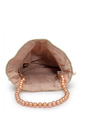 dangle peach parfait & golden floral embroidered faux silk potli 7