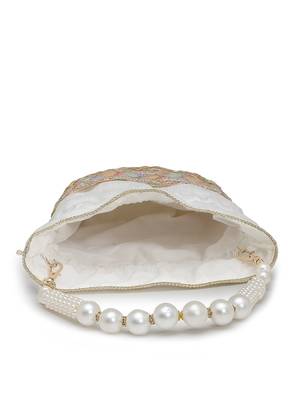 dangle white & multi lace embellished faux silk potli 7