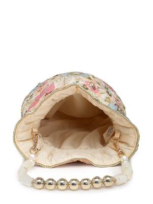 dangle off white & pastel multi floral embellished georgette potli 7