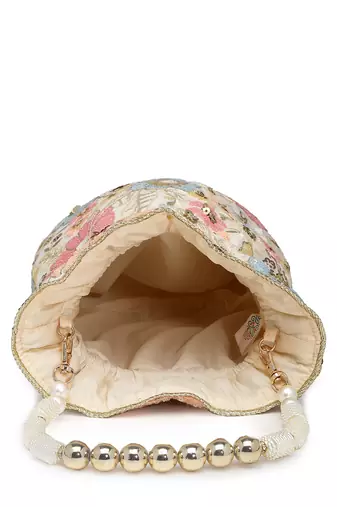 dangle off white & pastel multi floral embellished georgette  potli