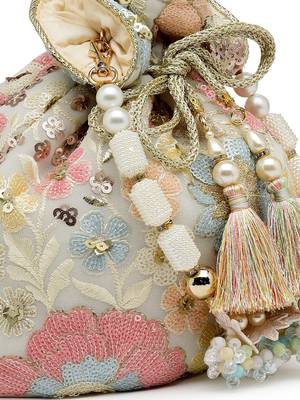 dangle off white & pastel multi floral embellished georgette potli 8