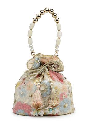dangle off white & pastel multi floral embellished georgette potli 11