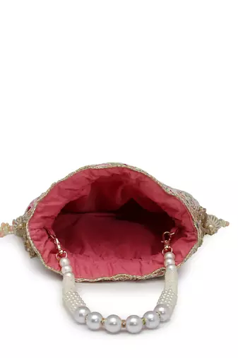 droop lavender & multi paisely embroidered georgette  potli