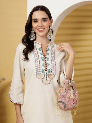 droop lavender & multi paisely embroidered georgette  potli 9