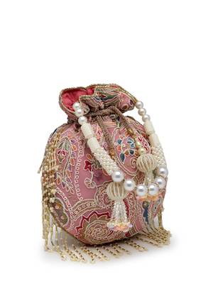 droop lavender & multi paisely embroidered georgette  potli 10