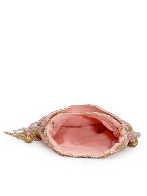 droop baby pink & gold diamond embellished velvet potli 7
