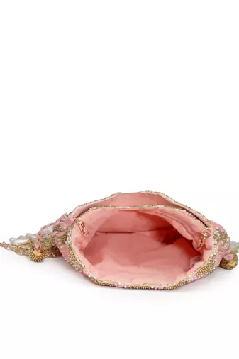droop baby pink & gold diamond embellished velvet potli