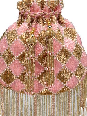 droop baby pink & gold diamond embellished velvet potli 8