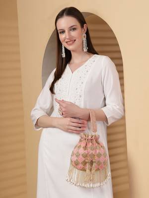 droop baby pink & gold diamond embellished velvet potli 9