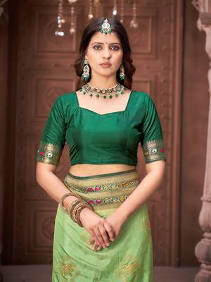 Pista zari woven pashmina silk blend designer green border heavy saree with fancy blouse 6