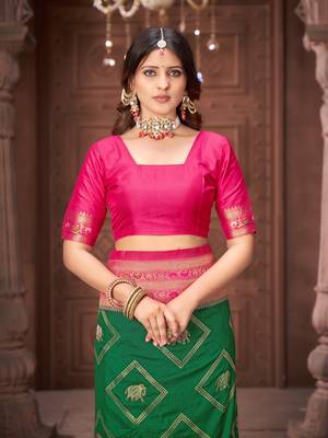 Green zari woven pashmina silk blend designer pink border heavy saree with fancy blouse 6