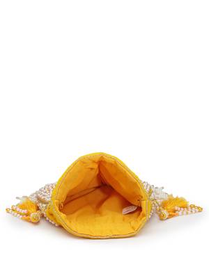 droop honey yellow & pearl chevron embellished velvet potli 7