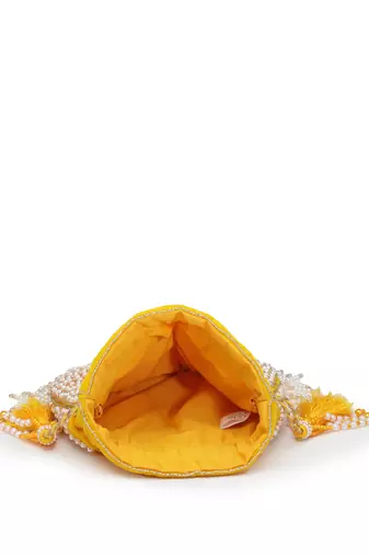 droop honey yellow & pearl chevron embellished velvet potli