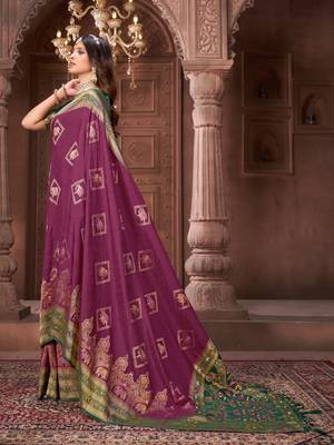 Purple zari woven pashmina silk blend designer green border heavy saree with fancy blouse 4