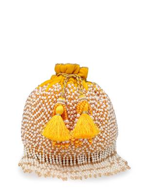 droop honey yellow & pearl chevron embellished velvet potli 10