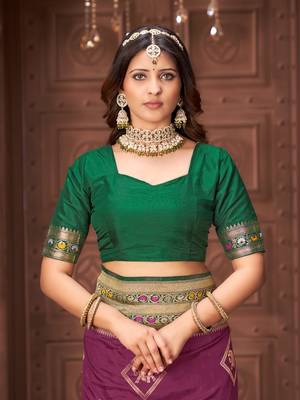 Purple zari woven pashmina silk blend designer green border heavy saree with fancy blouse 6