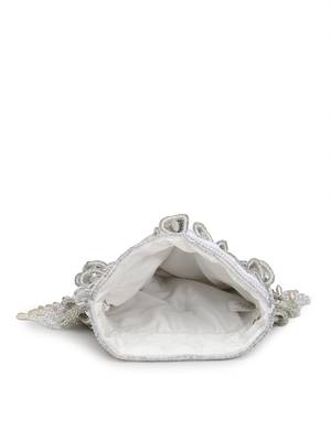 droop white & silver cut work embellished velvet potli 7