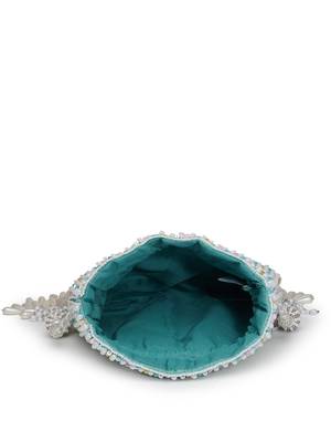 droop aqua blue , white & pastel multi striped embellished velvet potli 7