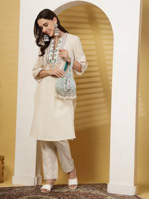 droop aqua blue , white & pastel multi striped embellished velvet potli 9