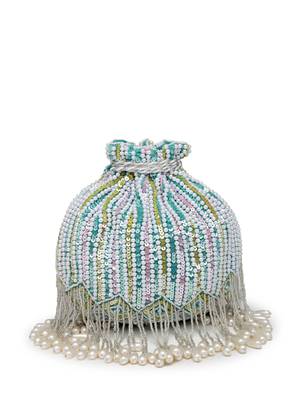 droop aqua blue , white & pastel multi striped embellished velvet potli 11