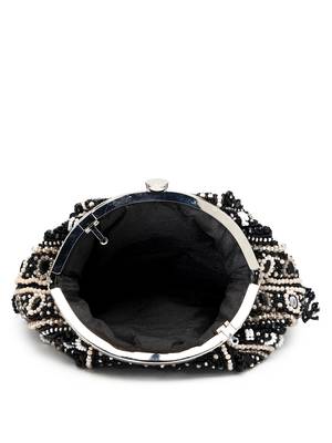 droop black & pastel multi bead work embellished faux silk clutch 7