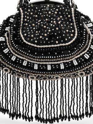 droop black & pastel multi bead work embellished faux silk clutch 8