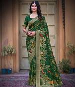 Green color heavy zari work pashmina silk blend  saree