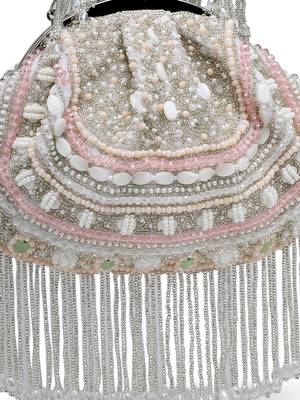 droop white & pastel multi bead work embellished faux silk clutch 8