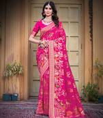 Pink color heavy zari work pashmina silk blend  saree