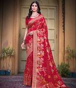 Red color heavy zari work pashmina silk blend saree