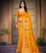 Yellow  heavy zari work  pashmina silk blend design saree