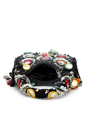 tipify black & multi mirror work embellished velvet purse 7
