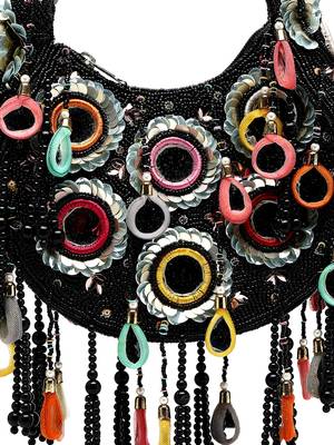 tipify black & multi mirror work embellished velvet purse 8